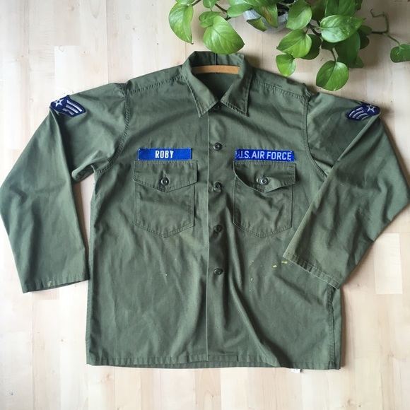 VINTAGE US Air Force Button Up Shirt Olive S-XL - Picture 2 of 8